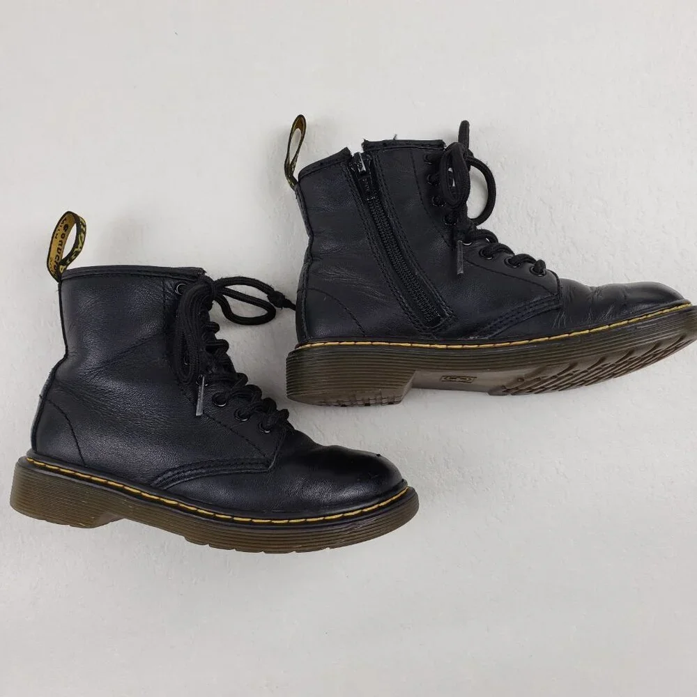 Dr Martens 1460 Softy T Boot Kids 12 Black Leather Side Zip Combat Grunge Junior